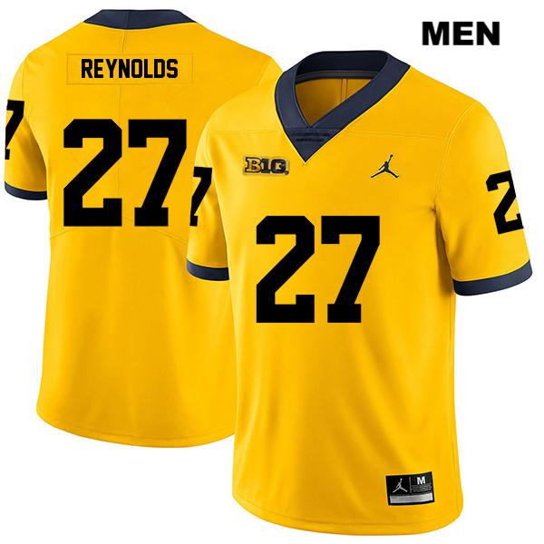 Men's NCAA Michigan Wolverines Hunter Reynolds #27 Yellow Jordan Brand Authentic Stitched Legend Football College Jersey XA25T27FT